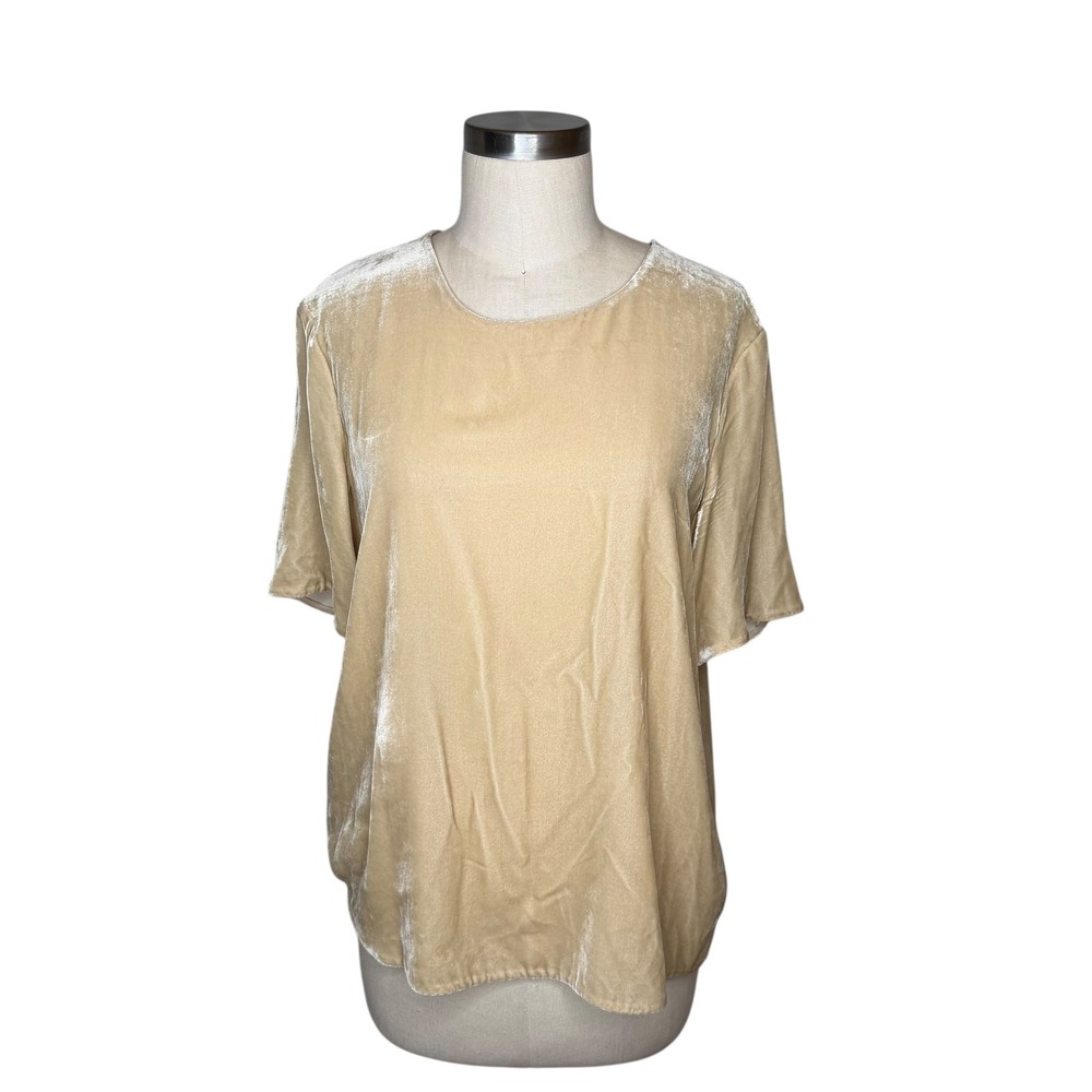 Vince Tan Silk Blend Velvet Short Sleeve Blouse Champagne Beige Size Large‎